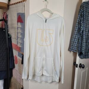 BURTON YELLOW LOGO FULL ZIP LIGHTWEIGHT HOODIE IN OFF WHITE, sz LARGE